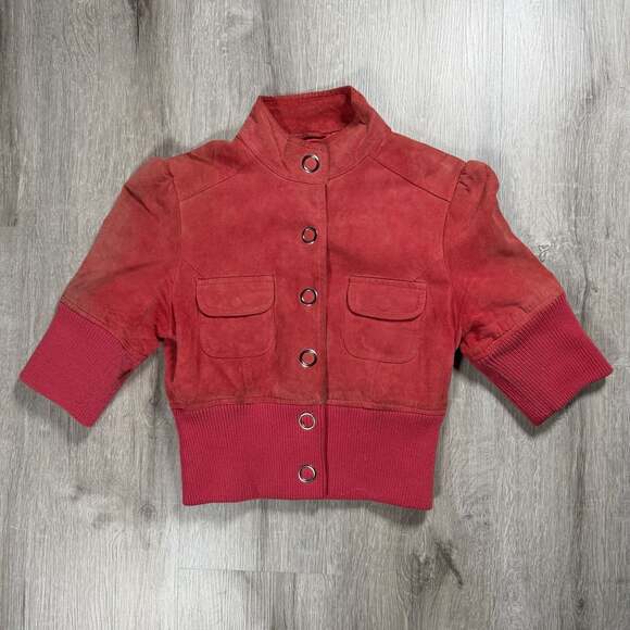 Guess Jackets & Blazers - Womens Y2K Guess Red Suede Leather Cropped Jacket Small